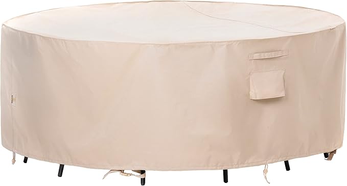 F&J Outdoors Patio Furniture Covers Waterproof UV Resistant Rip-Stop Fabric Round Patio Table Cover Furniture Cover, Beige, 72" Dia x 27.5" H