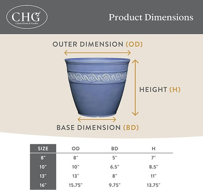Classic Home and Garden Corinthian Round Resin Flower Planter Pot, Slate Blue 8" (Pack of 3)