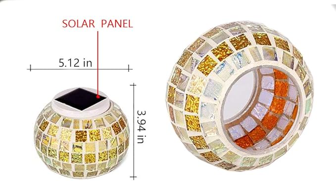 Solar Glass Ball Light Mosaic Jar Lights,Color Changing Globe Table Lamp Waterproof LED Night Light for Garden Patio Party Yard Outdoor Indoor Decorations (Gold Silver)