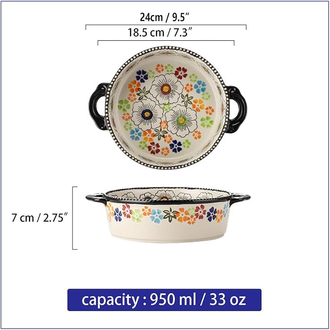 Baking Dishes For Oven, 1 Quart Round Casserole Dishes For Oven-colored flowers B-round 950ml
