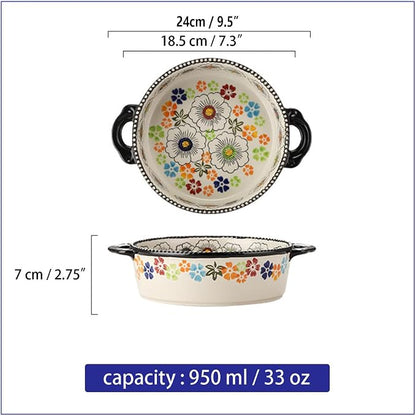 Baking Dishes For Oven, 1 Quart Round Casserole Dishes For Oven-colored flowers B-round 950ml