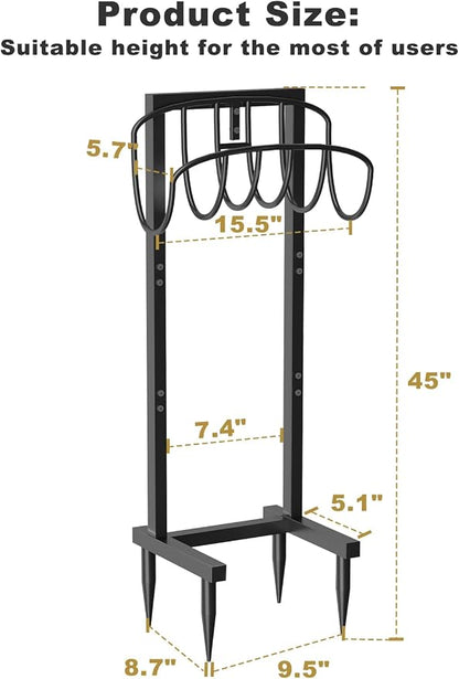 Artigarden Freestanding Garden Hose Holder with 4 Spikes, Heavy Duty Metal Reel Stand Hanger Rack Organizer, Holds Storage 150ft Hose for Outside Yard Lawn, Black