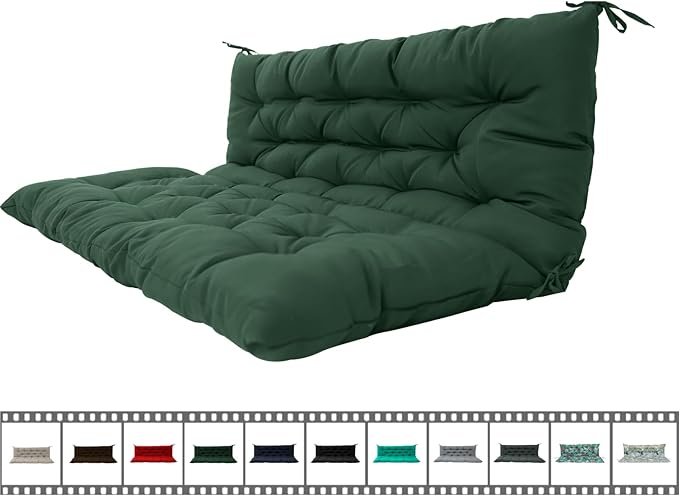 Outdoor Swing Cushions 3 Seater Waterproof, Replacement Bench Cushions for Outdoor Patio Furniture with Backrest, Porch Swing Cushion with Ties for Lawn and Garden (Dark Green, 40x60in)