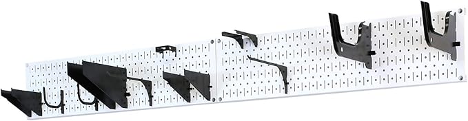 Wall Control Garage Storage Rack Lawn & Garden Tool Organization Wall Mount Organizer - Easy to Install 64" Wide Home & Garage Metal Peg Board Set (White Pegboard)