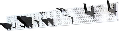 Wall Control Garage Storage Rack Lawn & Garden Tool Organization Wall Mount Organizer - Easy to Install 64" Wide Home & Garage Metal Peg Board Set (White Pegboard)