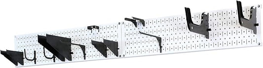 Wall Control Garage Storage Rack Lawn & Garden Tool Organization Wall Mount Organizer - Easy to Install 64" Wide Home & Garage Metal Peg Board Set (White Pegboard)