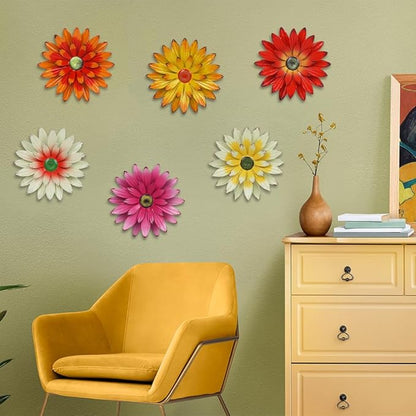 hogardeck Metal Flower Wall Decor - 6 PCS 6" Colorful Flower Decor for Indoor Outdoor, Sunflower Kitchen Decor Floral Metal Wall Art for Bathroom, Living Room, Porch, Garden, Yard