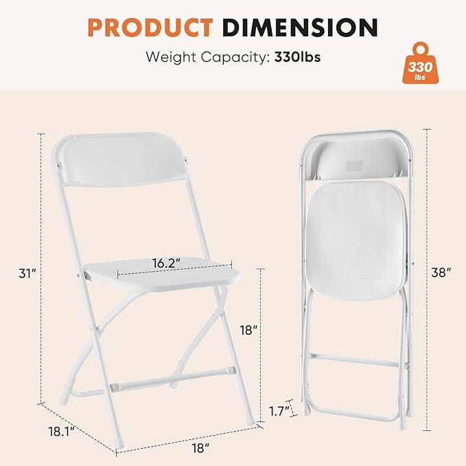 Sweetcrispy Folding Chair 12 Pack, Plastic Foldable Chairs with 330-Pound Capacity, Sturdy Metal Portable Chair, Easy to Use and Store, Outdoor and Indoor, for Home, Office, Party, Comfy, White