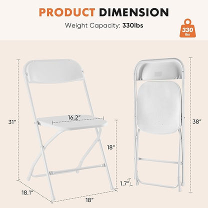 Sweetcrispy Folding Chair 4 Pack, Plastic Foldable Chairs with 330-Pound Capacity, Sturdy Metal Portable Chair, Easy to Use and Store, Outdoor and Indoor, for Home, Office, Party, Comfy, White