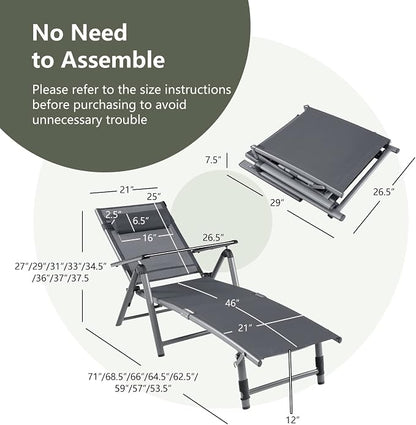 Tangkula Outdoor Aluminum Chaise Lounge Chair, Patio Folding Chaise with 8 Back and 2 Leg Adjustable Positions, Lounge Recliner with Quick-Drying Fabric for Poolside, Backyard, Beach