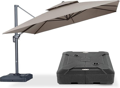 PURPLE LEAF Cantilever Patio Umbrella Outdoor Aluminum Offset Square Umbrella Windproof Heavy Duty Hanging Outside Umbrella for Deck Pool Garden