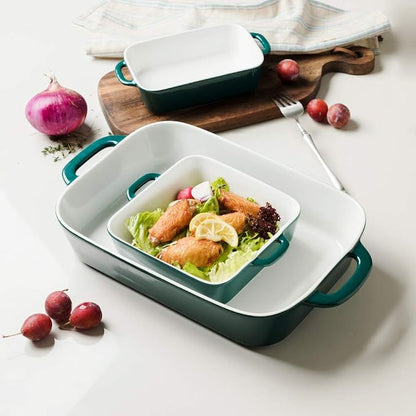 Sweejar Ceramic Bakeware Set, Rectangular Baking Dish for Cooking, Kitchen, Cake Dinner, Banquet and Daily Use, Casserole Dishes for Oven Porcelain Baking Pans (Jade)