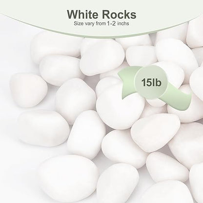 15 lbs White Rocks for Landscaping, 1-2 inch Large White Rocks for Plants, Decorative Polished Stones for Garden, Walkways, Yard, Plants Pots, Vases, Crafts