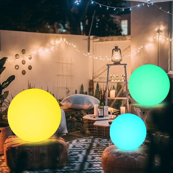 14-in LED Cube Seat & 20-in LED Globe Orb Light, Rechargeable Globe Floor Lamp Cube Chair for Kid w/Remote, Versatile Light Up Side Table Glowing Ball Lights for Home Garden Patio Lawn Party Decor