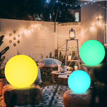 14-in LED Cube Seat & 20-in LED Globe Orb Light, Rechargeable Globe Floor Lamp Cube Chair for Kid w/Remote, Versatile Light Up Side Table Glowing Ball Lights for Home Garden Patio Lawn Party Decor