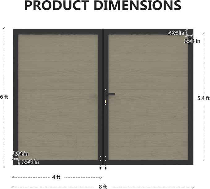 Wood Plastic Privacy Double Fence Gate 6ft(H) x 8ft(W), Metal Frame with Knob Kits, Durable Composite Outdoor Gate,Antique Wood