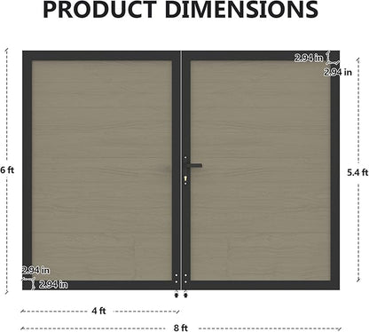 Wood Plastic Privacy Double Fence Gate 6ft(H) x 8ft(W), Metal Frame with Knob Kits, Durable Composite Outdoor Gate,Antique Wood