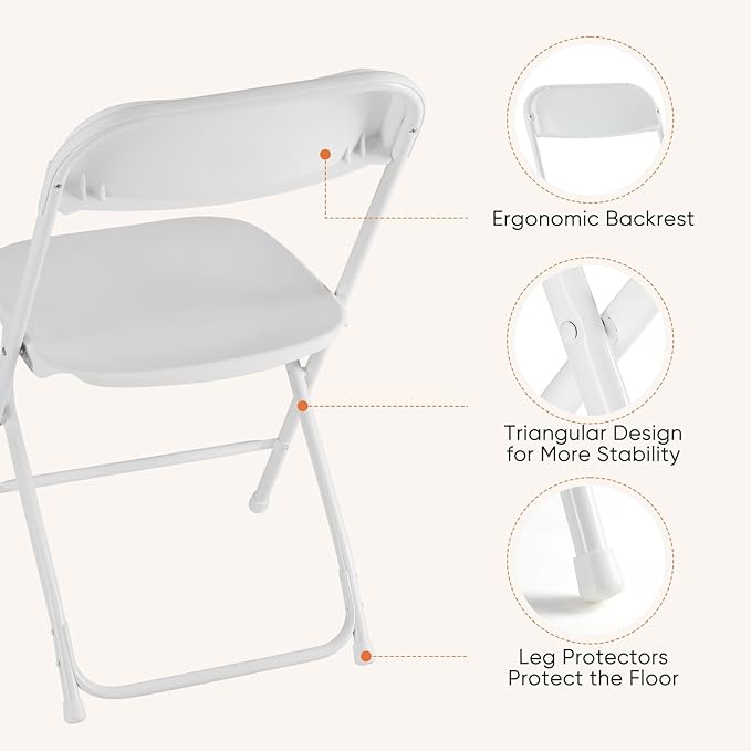 DUMOS Folding Chairs Sets of 6, 330lbs Plastic Stackable Portable Patio Dining Sets, Fold Up for Indoor Outdoor, Camping, Garden, Party, Meeting (White)