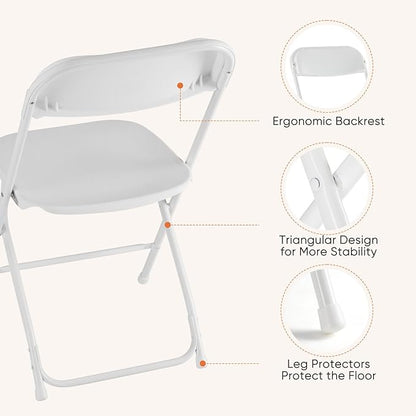 DUMOS Folding Chairs Sets of 12, 330lbs Plastic Stackable Portable Patio Dining Sets, Fold Up for Indoor Outdoor, Camping, Garden, Party, Meeting (White)