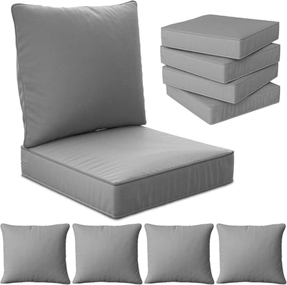 24" x 24" x 6" Outdoor Deep Seat Cushions Set - 4 Set Waterproof & Fade Resistant Patio Furniture Replacement Cushions, Non-Slip Outdoor Cushions Fit Loveseats, Couches, Chairs, and Sofas.