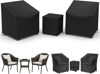 Gasadar Outdoor Furniture Cover Waterproof,3 Piece Patio Furniture Set Cover for Outside Chairs and Coffee Table,Windproof,Black