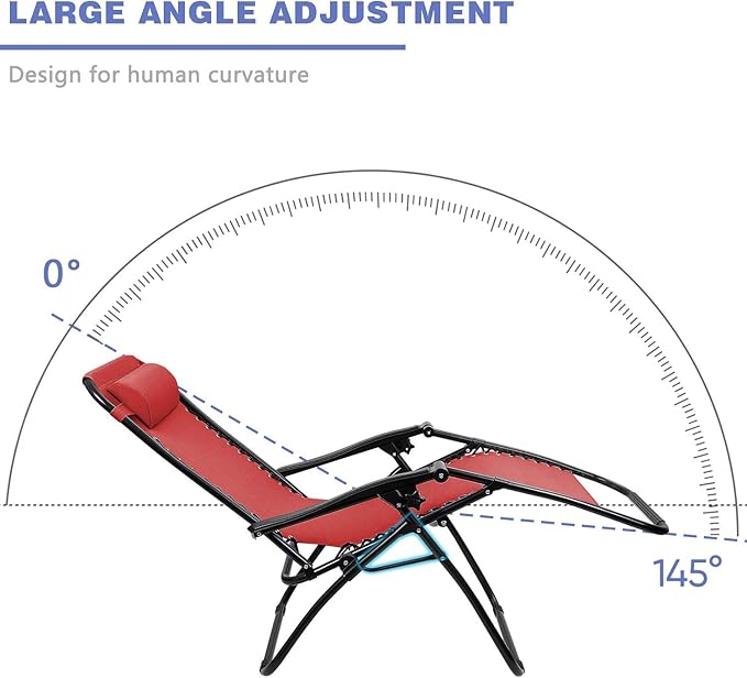 Homall Zero Gravity Patio Folding Lawn Reclining Lounge Chairs Outdoor Gravity Camp Chairs with Cup Holder Pillows for Poolside Backyard and Beach Set of 2 (Red)