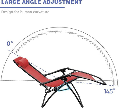 Homall Zero Gravity Patio Folding Lawn Reclining Lounge Chairs Outdoor Gravity Camp Chairs with Cup Holder Pillows for Poolside Backyard and Beach Set of 2 (Red)