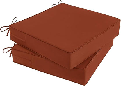 Outdoor Chair Cushions 22x22x4 Inch, Waterproof Spice Patio Furniture Cushions Set of 2 with Ties & Handle, 3 Year Color Fastness Square Replacement Seat Cushions for Sofa, Couch