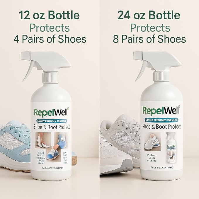 RepelWell Shoe & Boot Stain & Water Repellent (24oz) Eco-Friendly, Pet-Safe Spray Keeps Fabric, Leather & Suede Clean & Dry