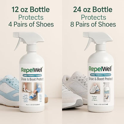 RepelWell Shoe & Boot Stain & Water Repellent (24oz) Eco-Friendly, Pet-Safe Spray Keeps Fabric, Leather & Suede Clean & Dry