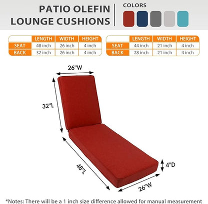 Sundale Outdoor Olefin Chaise Lounge Cushion, Water-Resistant Patio Lounge Chair Cushion, Thick Lounger Pad with 4 Straps Red, 80 x 26 x 4 Inches
