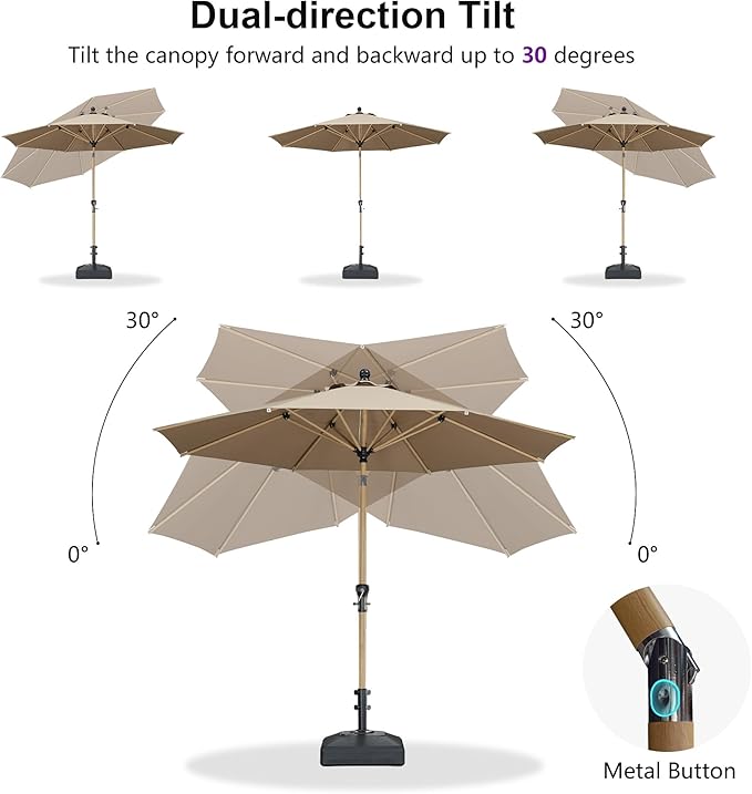 PURPLE LEAF 8 Feet Patio Umbrella Outdoor Table Umbrella Aluminum Market Umbrella with Push Button Tilt & 8 Sturdy Ribs and Crank Round Commercial Sun Umbrella for Garden Patio Balcony, Taupe