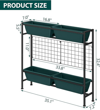 OYEAL Raised Garden Bed with Legs & & Trellis 32" Tall Vertical Herb Garden Planter Indoor Outdoor Elevated Flower Beds for Gardening, Vegetables, Herbs, Patio, Balcony, Backyard, Green