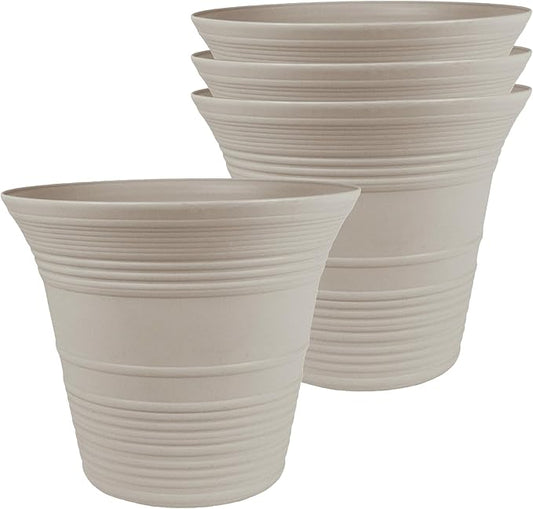 The HC Companies 7 Inch Sedona Round Self Watering Planter Pots, Lightweight UV-Resistant Plastic Indoor & Outdoor Planters, 4-Pack Flower Pots for Garden & Home Decor, Cottage Stone