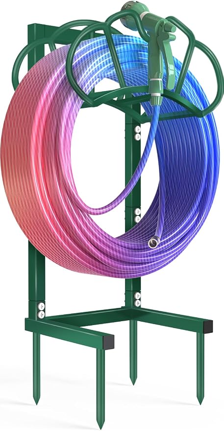 Qatsrin New Garden Hose Holder, Super Stable Water Hose Holders Stand Holds 160-Feet Hose, Rustproof Freestanding Hose Storage Hanger Rack for Outside Yard Lawn Farm, Green