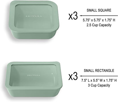 12-Piece Glass Meal Prep Containers Set with Lids (6 Containers + 6 Lids) | Microwave-Safe Airtight Seal, Oven-Safe Ceramic-Coated Glass | Zero Plastic, No PFAS/PFOA/BPA [Willow]