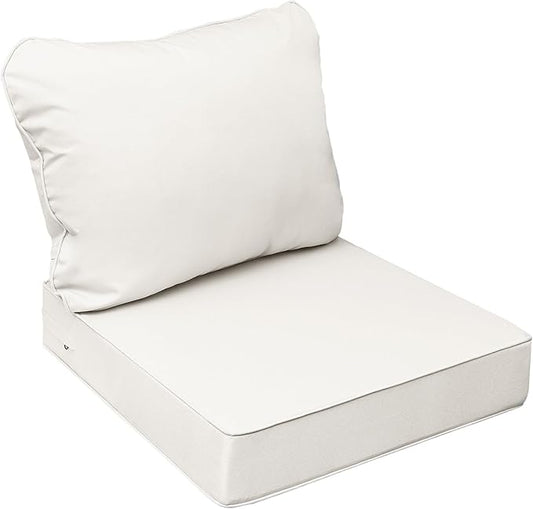 AAAAAcessories Outdoor Seat Cushions for Chairs, Fade-Resistant, Waterproof Patio Furniture Replacement Cushions, 23.5" x 25.5" x 5" + 23.5" x 19", Creamy White