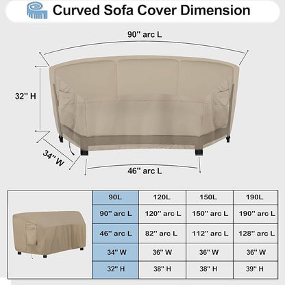 OutdoorLines Waterproof Curved Outdoor Sectional Cover - UV Resistant Windproof Patio Sectional Sofa Covers for Deck, Lawn and Backyard, Heavy Duty Furniture Covers (90Lx34Dx32Hx46FL, Camel)
