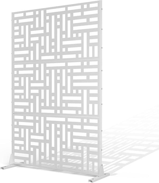 Metal Privacy Screen Outdoor Privacy Screen, Freestanding Fence Panel for Outside, 72''H×47''W, Decorative Screen Panel for Backyard/Patio/Deck
