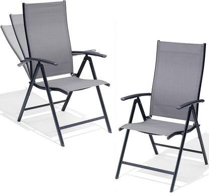 Crestlive Products Folding Patio Chairs Set of 2, 7-Level Adjustable Recliner Chairs Foldable Outdoor Lawn Chairs for Pool, Backyard,Gray