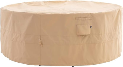 WJ-X3 Round Patio Furniture Cover, 84" D x 31" H, Waterproof, UV Resistant, Anti-Fading Outdoor Cover for Round Dining Table and Chairs Set, Beige