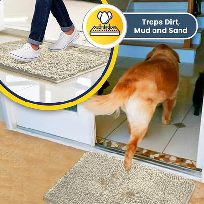 Muddy Mat® | Super Water Absorbent Door Mat Indoor, Microfiber Quick Dry Chenille Entryway Rug, Slip Resistant Front Door Mat, Indoor Mats for Entryway, Machine Washable Pet Rug, Ivory 6ft x 9ft