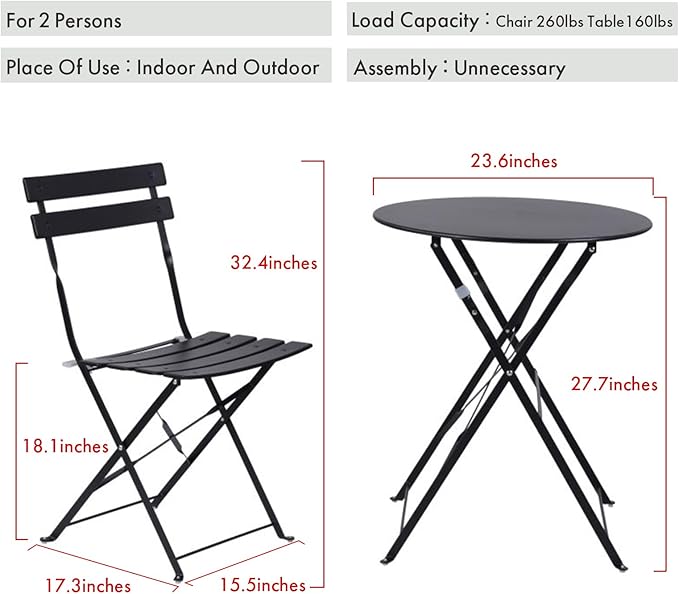Indoor/Outdoor 3-Piece Foldable Bistro Set, Folding Outdoor Patio Furniture Sets, 2 Chairs and 1 Table, Weather-Resistant Outdoor/Indoor Conversation Set for Patio (Red)