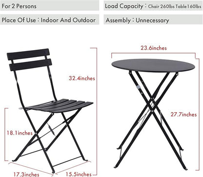 Indoor/Outdoor 3-Piece Foldable Bistro Set, Folding Outdoor Patio Furniture Sets, 2 Chairs and 1 Table, Weather-Resistant Outdoor/Indoor Conversation Set for Patio (Red)