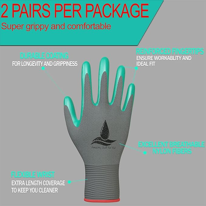 Garden Gloves Women and Men 2 pairs, Super Grippy Texture for Gardening and Work Activities - S,M,L Sizes (Small)