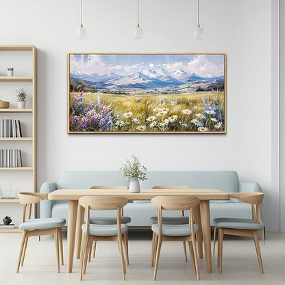 QIYILEXWART Large Wall Art For Bedroom Wall Decor For Living Room Office Decoration Range Grassland Landscape Painting Watercolour Pictures Canvas Artworks Ready To Hang Home Decor Wood Framed