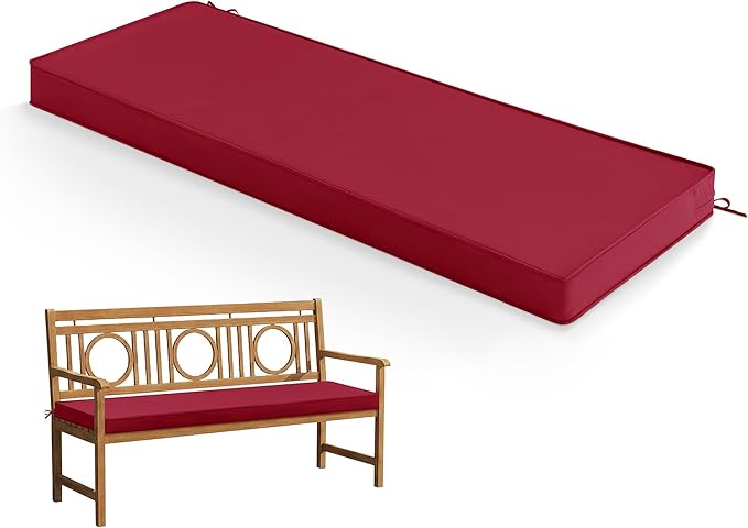 Summsun Outdoor Bench Cushion: Waterproof and Fade Resistant Patio Furniture Cushions - Non-Slip Bench Pad Cushion with Removable Cover for Garden Swing Porch Sofa Settee, 59 x 18 Inch, Burgundy
