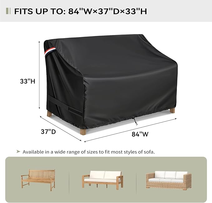 KylinLucky Outdoor Patio Sofa Cover fit 84 x 37 x 33 inch, 83 x 36, 82 x 35 Waterproof Weatherproof Heavy Duty 420D Garden Furniture Cover for Outside Sofa Couch