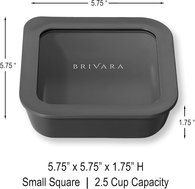 Glass Food Storage Container with Lid, 2.5-Cup Small Square | Microwave-Safe Airtight Lid, Oven-Safe Ceramic-Coated Glass | Zero Plastic, No PFAS/PFOA/BPA, Reusable [Onyx]