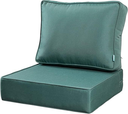 ARTPLAN Olefin 24x24 Deep Seat Patio Cushions for Outdoor Furniture,Extra 6 inch Thick,Back 18"x24",Removable,Replacement,Solid/Floral,Outdoor/Indoor,Aqua